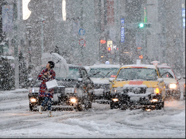 real snow falling street photo